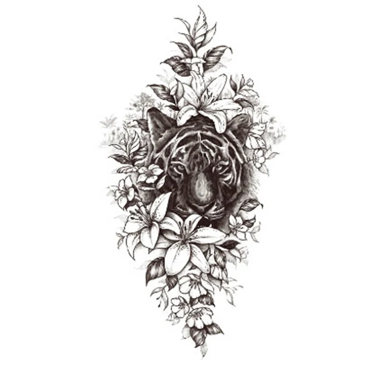 

Fashionable lily tiger design tattoos animal and flower tattoo sticker, Cmyk