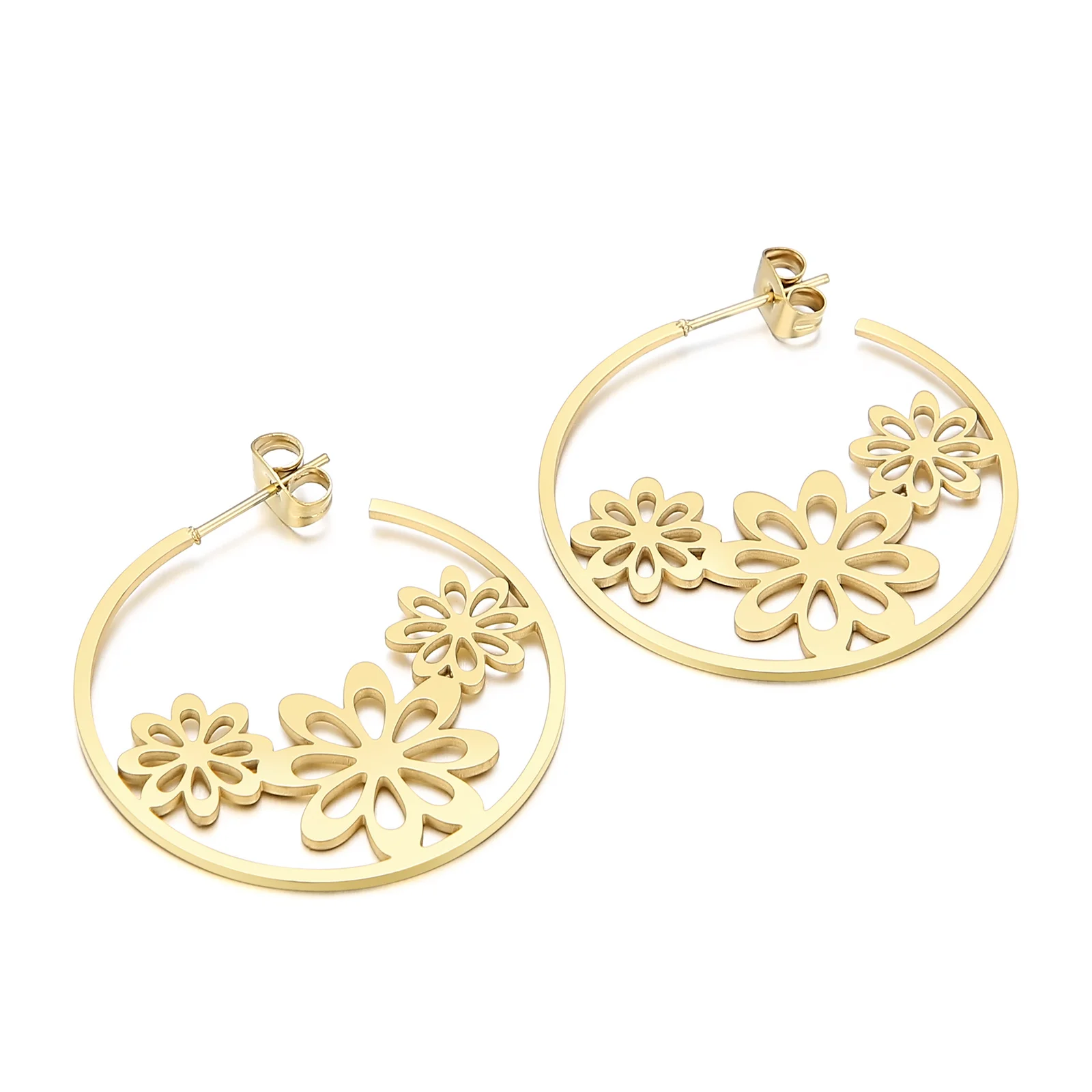 

Kalen Creative fashion geometric flower 18k gold plated hoop earrings women stainless steel jewelry earrings, Silver/gold/rose gold