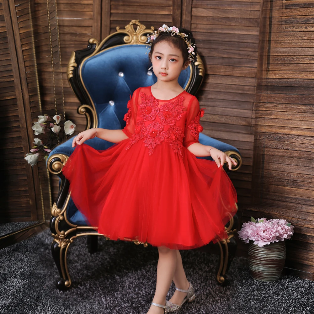 

European style fashionable short sleeve Princess Dress temperament flower Party Girl Dress for 2 year