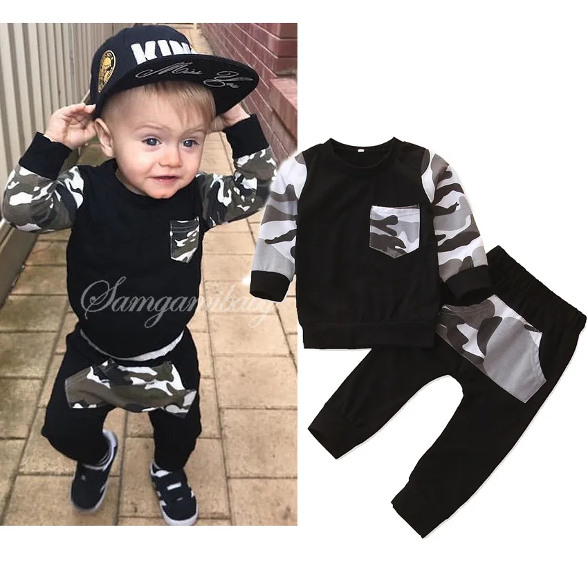 

Baby Boy Clothes Set suit Long-Sleeved Camouflage Shirts With Trousers Pants Clothing Children's Wear Winter 2pcs Outfits, Picture show