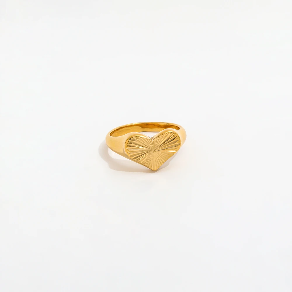 Non Tarnish & Waterproof Burst Heart Stainless Steel  Ring for Women 18k  Gold Plated Jewelry