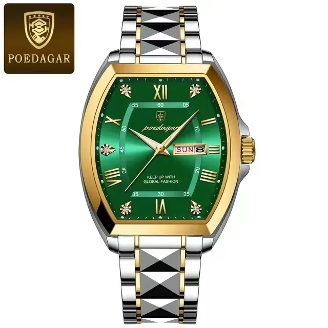 2024New POEDAGAR 958Luxury Stainless Steel Watches for Man Luminous Waterproof Date Week Men  Quartz Watches