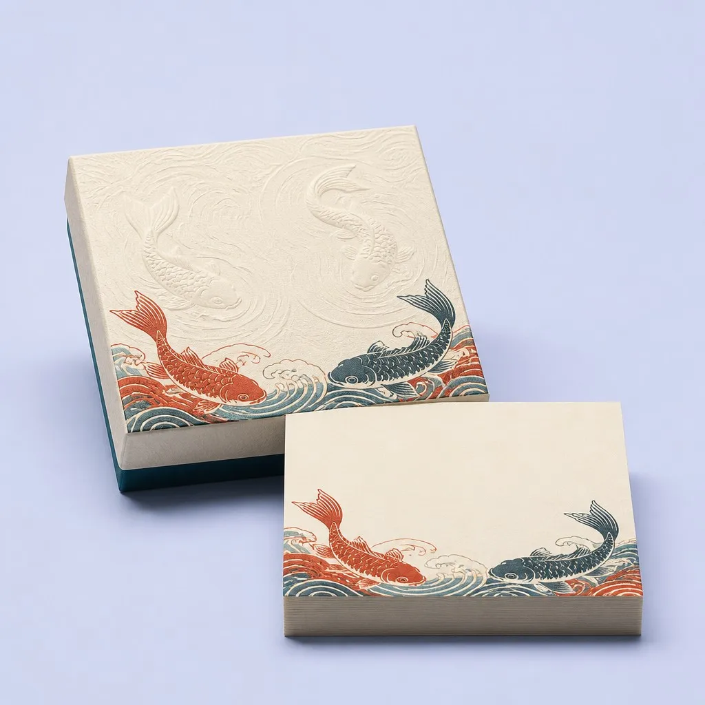 Embossed Water Ripples and Swimming Koi Fish Set