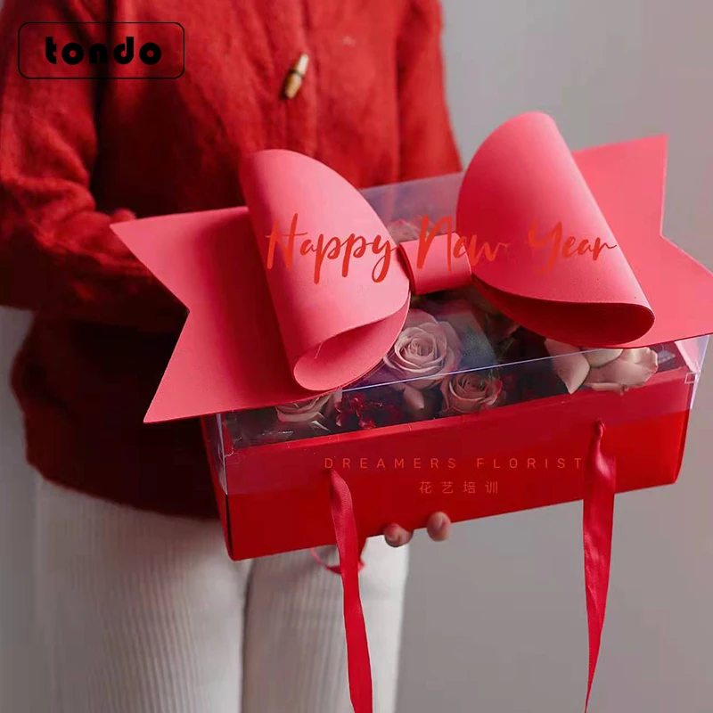 

Tondo 2022 Florist Bouquet PVC Folded Butterfly Flower Boxes Gift Packaging Flower Box For Mother Day