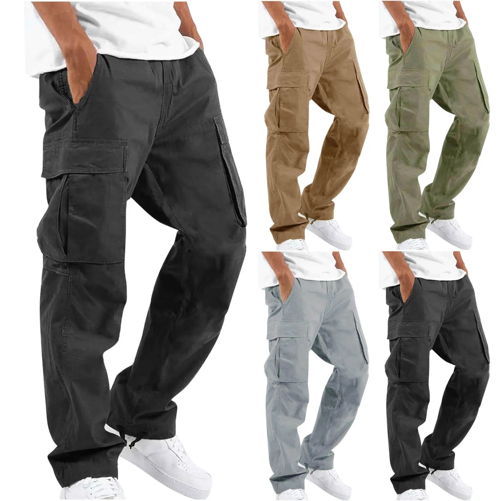 

New Summer Men's Overalls Drawstring multi-pocket casual pants Men Running Joggers Track Cargo Pants