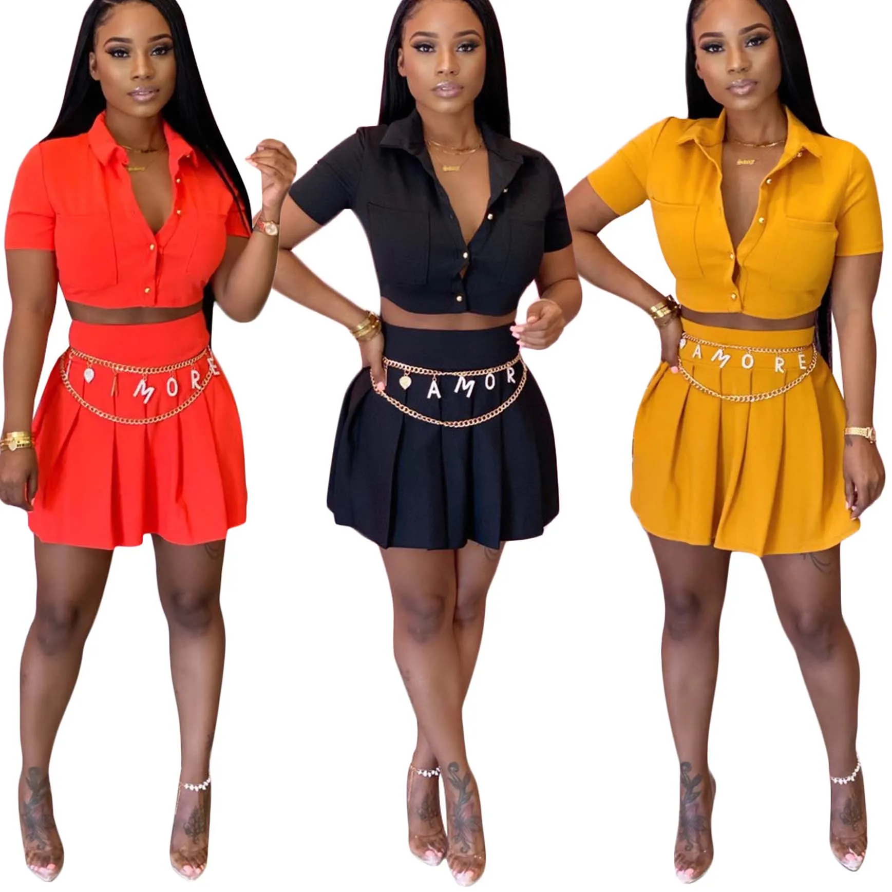

FS0882D women short sleeve tops and skirts 2 pieces sets