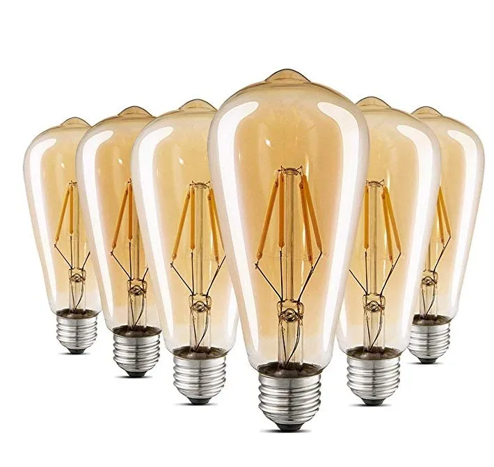 Edison LED Light Bulbs - Dimmable - Vintage Style Warm Filament 4W (40 Watt Equivalent)  ST64 - Color 2300K - E26 base