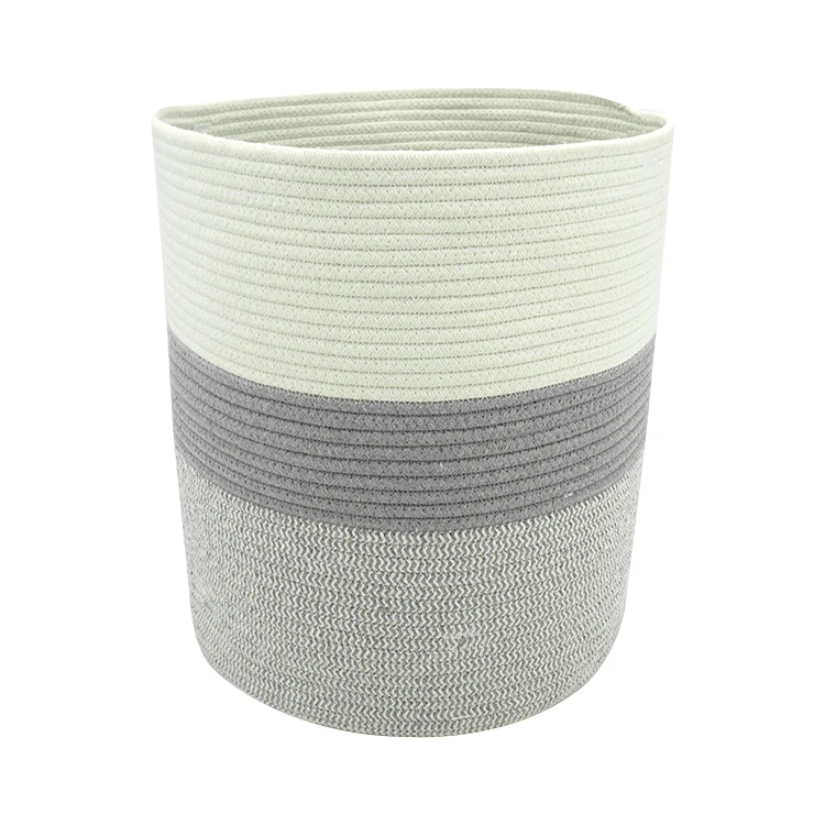 

Eco-friendly100% Cotton Rope Round Home Use Laundry Hamper Folding Storage Basket, Beige or customized