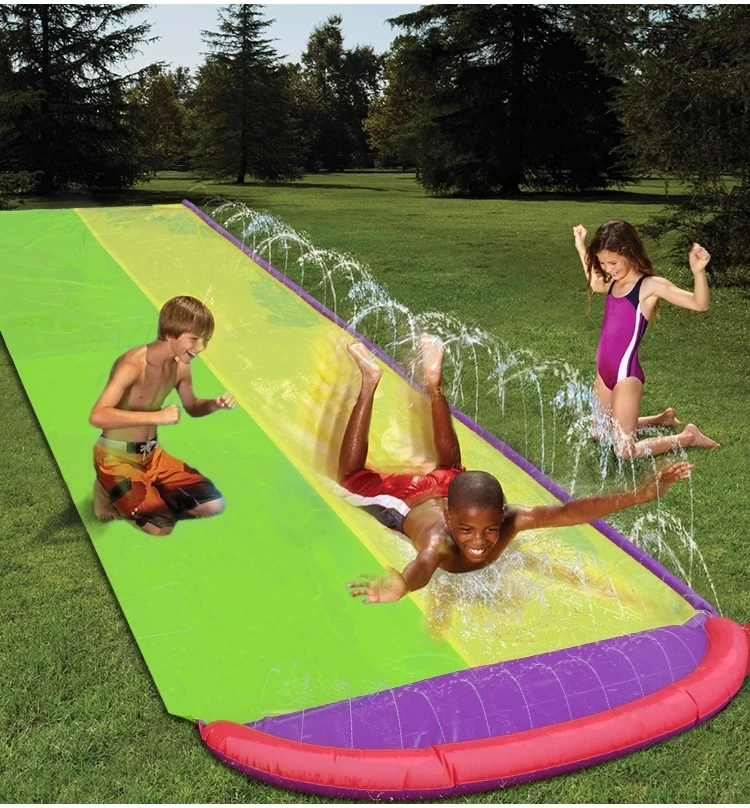 my 1st triple water slide with splash pool and water sprayers