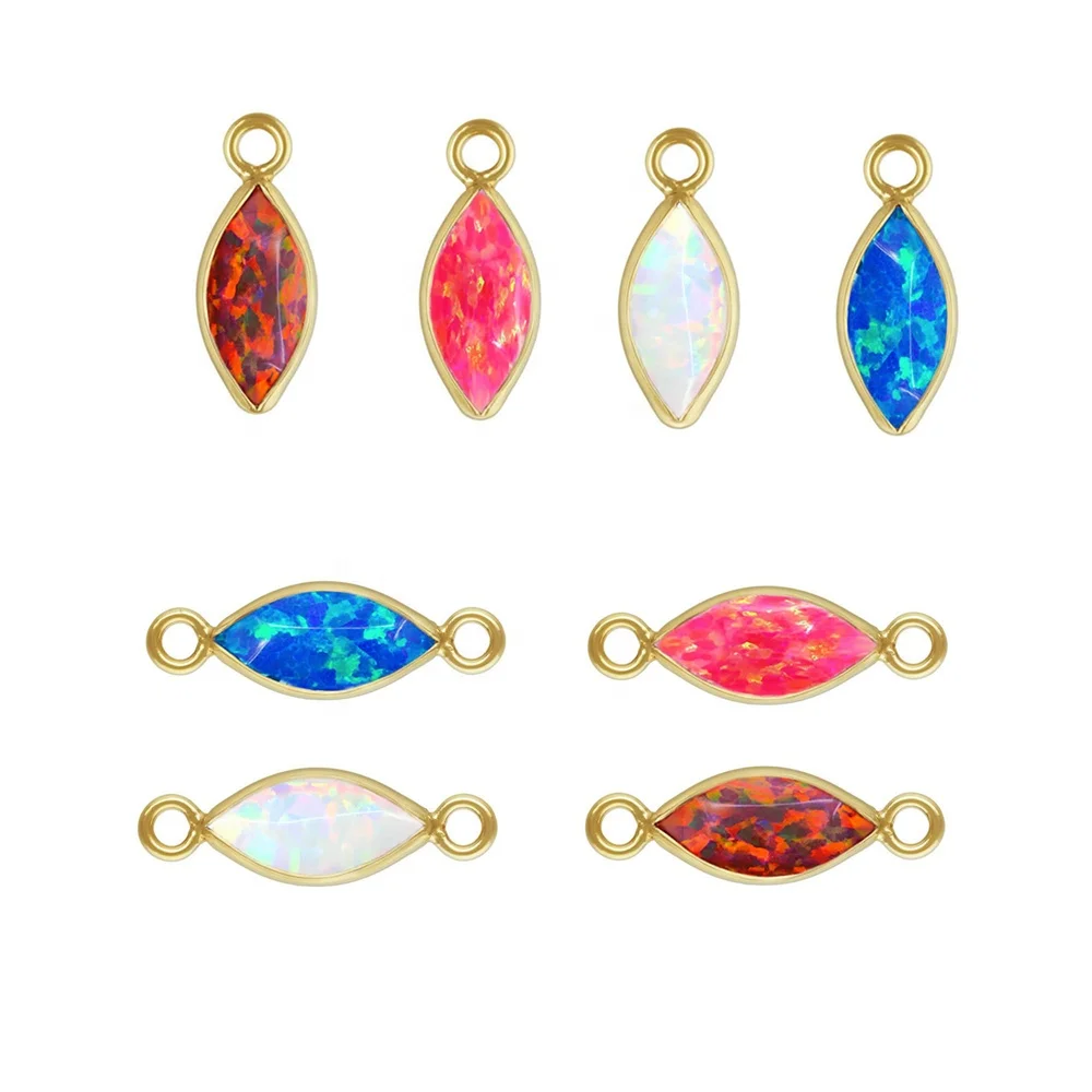 Vintage 14K Gold Filled Marquise Bezel Connector Tiny Evil Eye S925 Silver Opal Charms Permanent Jewelry Findings