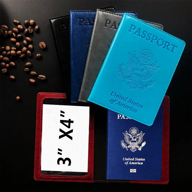 

2022 new 4x3 inch vaccine card holder protector PU leather passport and vaccination card cover Travel wallet passport holder