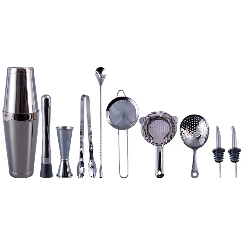 

11pcs Professional Bartender Mixing Tool Stainless Steel Drink Shaker Bartender Kit for Cocktail, Black