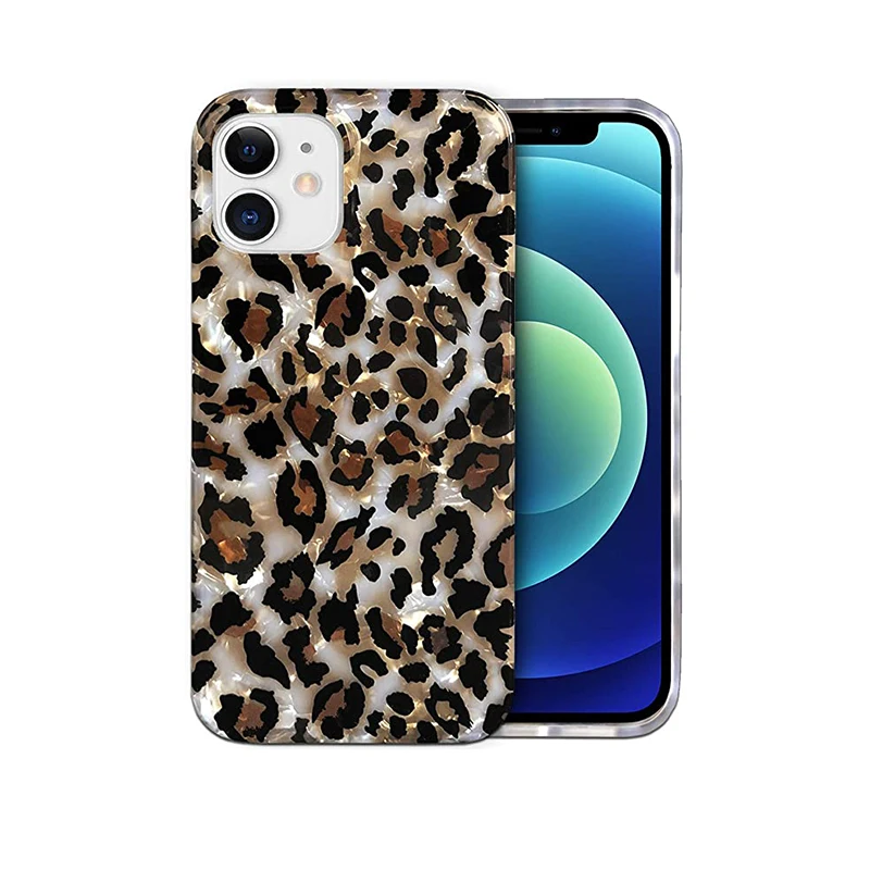 

Luxury Sparkle Translucent Clear Leopard Print Pearly Design Marble Soft Silicone Slim TPU Protective Phone Case Cover