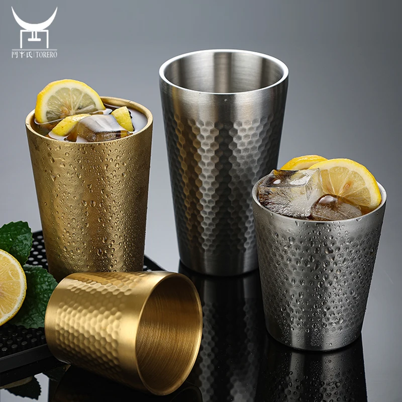 

Double Wall 304 Stainless Steel Tumbler Cup Drinking Beer Cocktail Coffee Tea Mug Hammer Drinking Cup Stackable