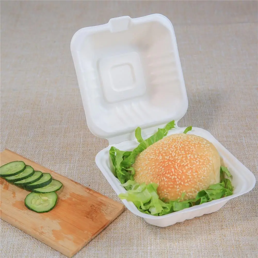 

Disposable Biodegradable Food Container Rectangle Clamshell for Food Takeaway, White or natural