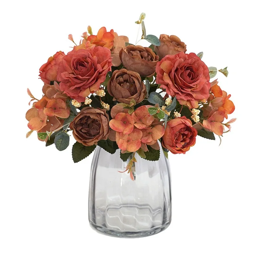 

M856 Hot sale Artificial silk rose peony hydrangea bouquet flowers for home table wedding bouquet decorative