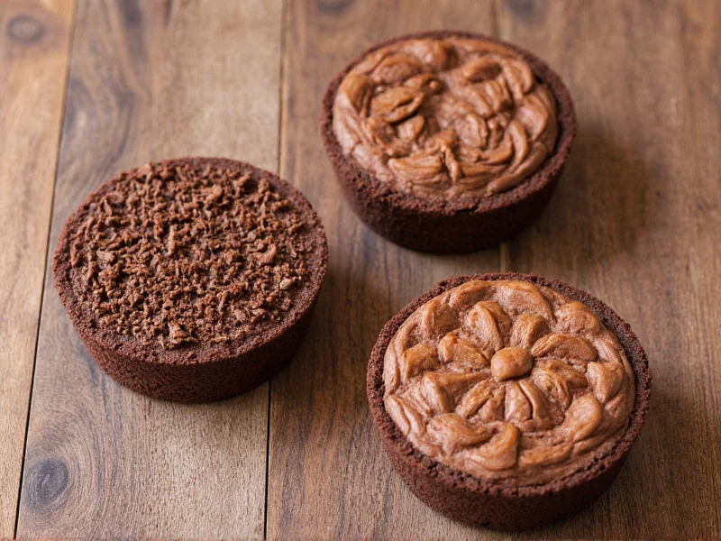 Three chocolate pie variations on wooden table