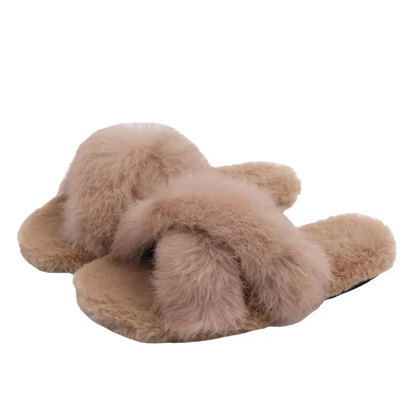 

Hot sale custom fashion big size home slippers kids rabbit fur slippers, Black brown