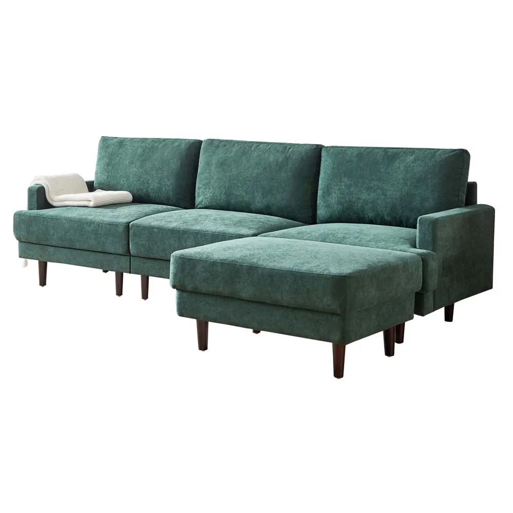 

European style wood legs upholstery reclinable 3 seater modern green fabric sectional couch living room sofa set