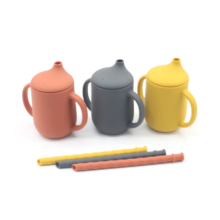 

Safe Portable Unbreakable Kids Toddler Baby Training Silicone With Lid Water Drinking Sippy Cup With Straw and Handle, 10 stock color, custom color is welcome