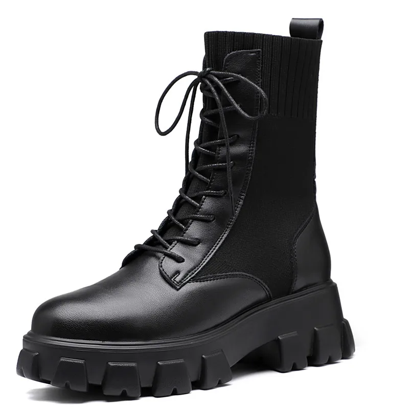 

Genuine Leather Women's Platform Boots Luxury Designer Women Chunky Style Boots Fashion Ladies Shoes Plus Size Footwear