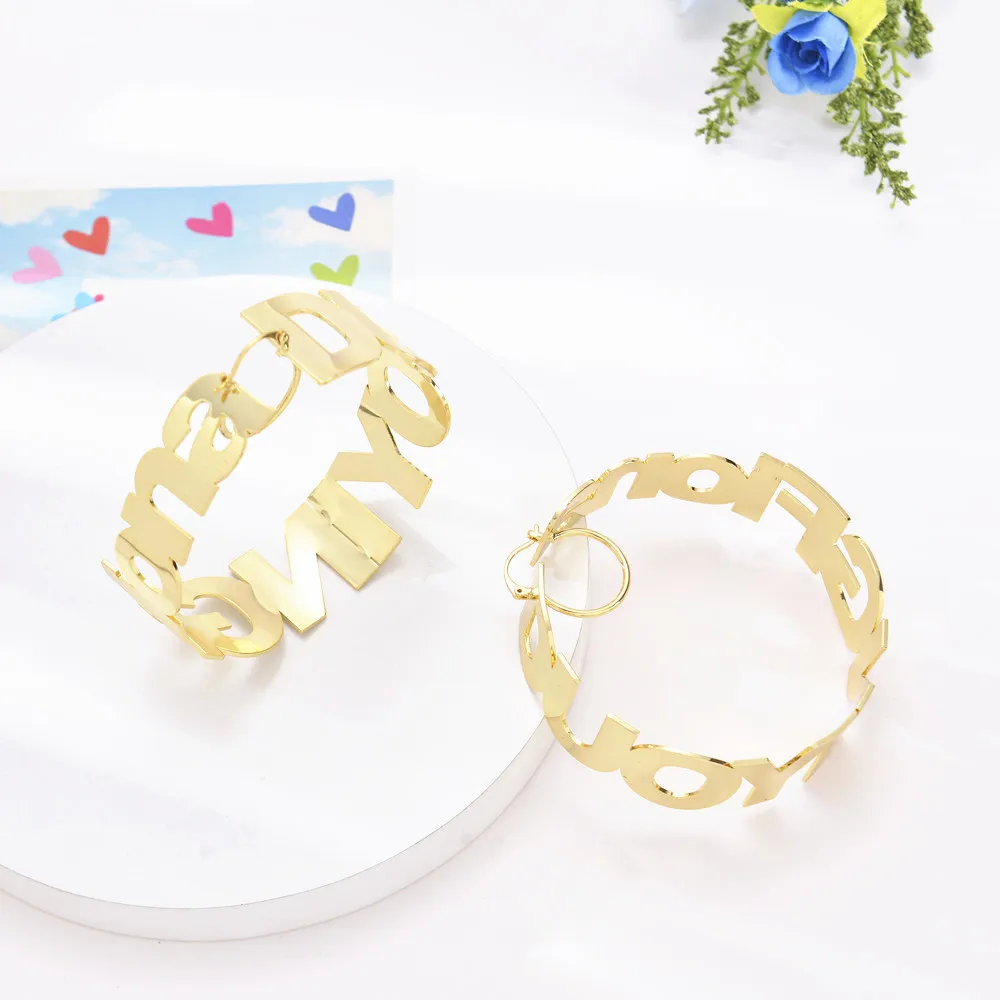 Qiuhan Fashion Jewelry Letters Hoop Women Personal Earrings Customized Name Earring