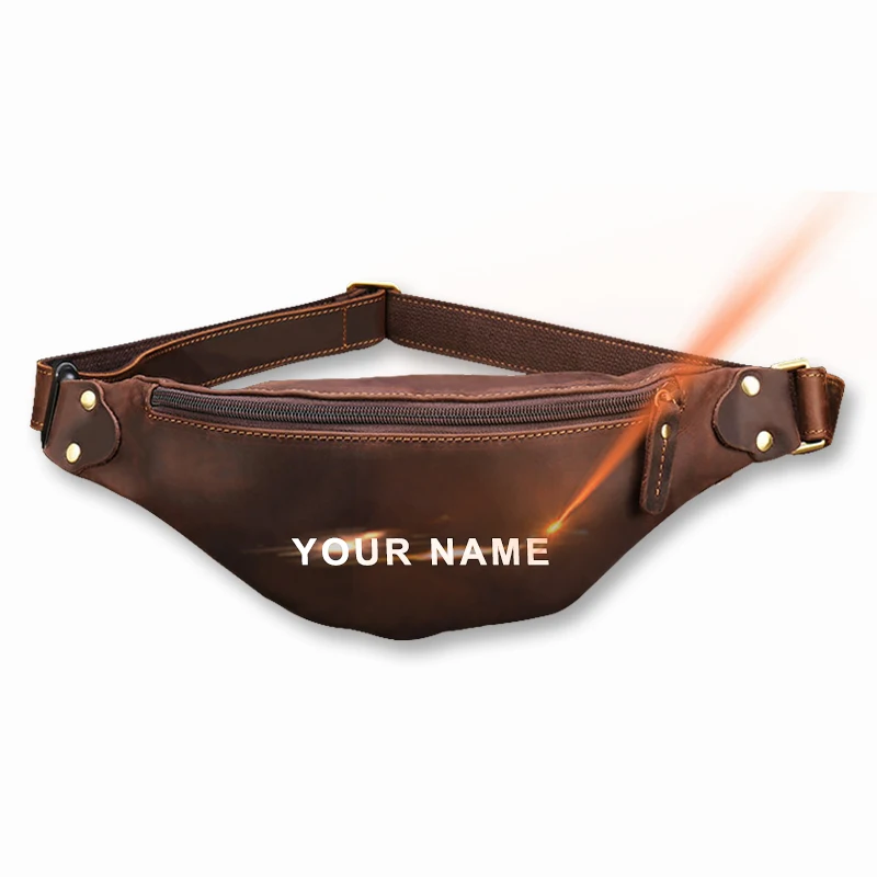 

Drop Shipping Crazy Horse Leather Men 2021 Zipper Waist Belt Bag Custom Logo Fashion Vintage Bauchtasche