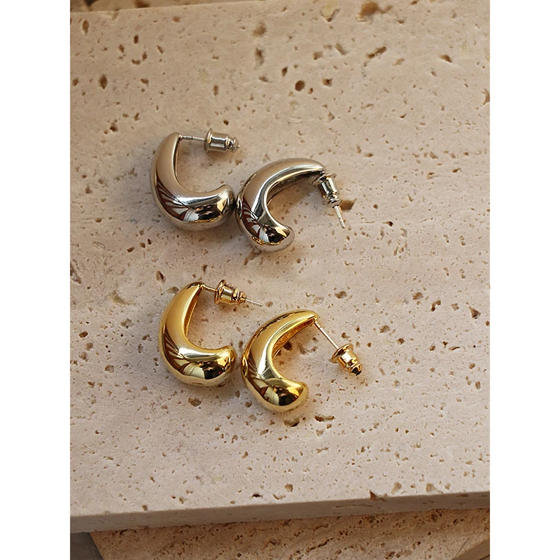 

Hollow Basket Wide Chunky Hoop Earrings L Shape Geometric Gold Earrings for Women Plain Vintage Minimalist Fashion Jewelry 2021, Gold/silver