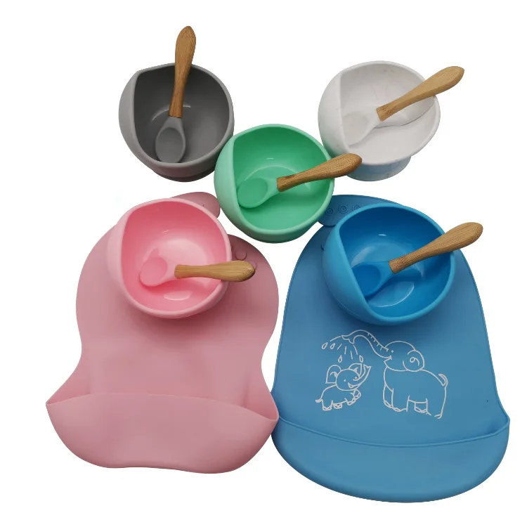 

BLX 2020 Hot Sale Silicone Baby Bowl Baby Feeding Bowl Soft Suction with Baby Spoon Customized Logo, Picture shown