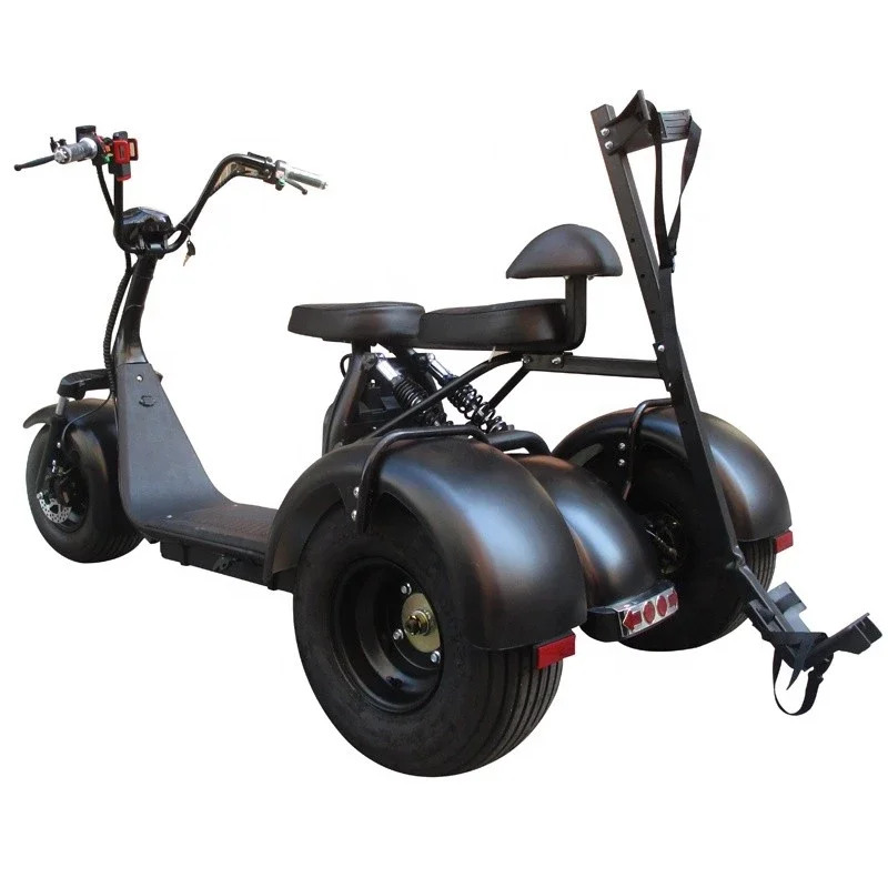 

2020 Wholesale China Factory Three Wheel Fat Tire 2000w Comfortable Electric Citycoco Scooter with Golf Bag Holder Basket, Black