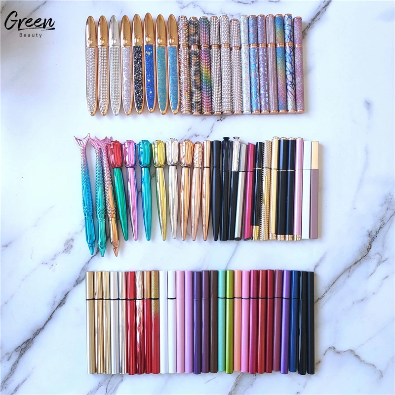 

wholesale waterproof sticky liquid tube rose gold eyeliner lash glue eyelashes pen adhesive eyeliner pen for strip eyelashes, Black white brown