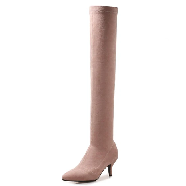 

Pointed toe Women Over-Knee-High Boots Kitten Heel Thigh High Solid Boots Winter Super Long Low Heels Boots, Black grey pink