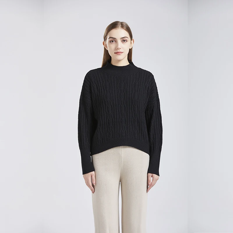 

blending material soft plus size top turtleneck woman sweater, Black