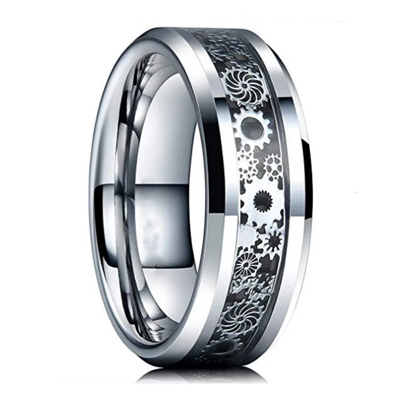 

Wholesale Steampunk Gear Ring Jewellery Wheel Blue Black Tungsten Steel Steampunk Ring Jewelry For Men Women, Silver black, black blue, black and red