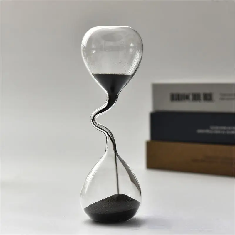 

Curve Design Black Hourglass Nordic Style Home Decoration Glass Craft Simple Interior Desk Accessories Aesthetic Sand Clock Gift