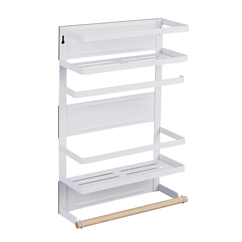 

High Quality Kitchen Multi-function Wall-mounted Organizer Fridge Rack Strong Magnetic Spice Plastic Wrap Storage Rack