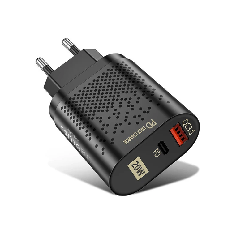 

2020 New Product 20W USB-C Power Adapter EU US UK Plug Fast PD Wall Charger, Black, white