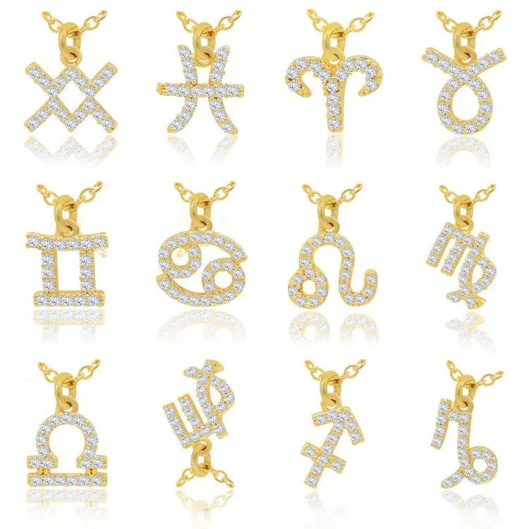 Star Constell Gold Plated cz Horoscope zodiac pendant necklace