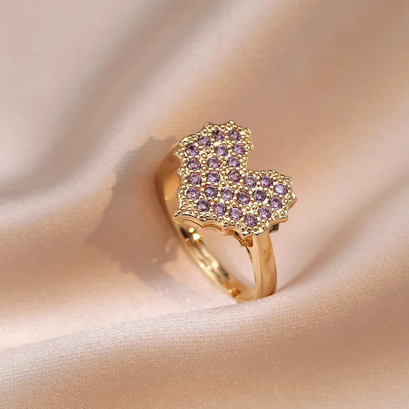 

Exquisite Heart Zircon Ring Accessories 18K Gold Plated Adjustable Rings Jewelry