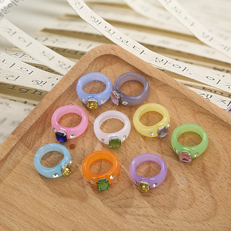 

JUHU 2021 Spring Best-selling Fashion Acid Acrylic Acetate Simple Colorful Ring Resin Ring set Jewelry resin acrylic rings