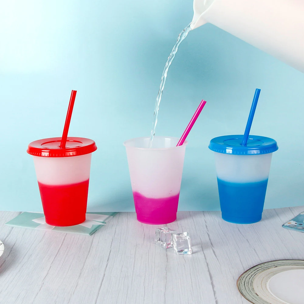 

Thermochromic cup 16oz transparent PP plastic pipette cup Portable children's short cup, Customized colors