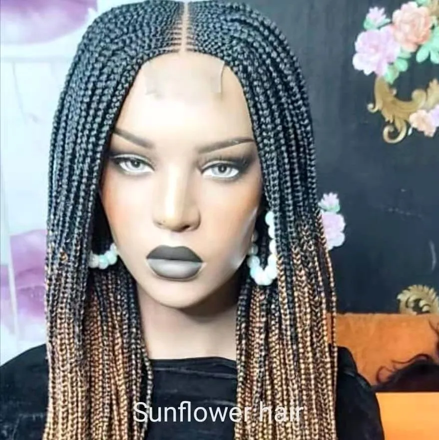 

2x6 closure wig micro braided synthetic hair lace front braided wig for black woman