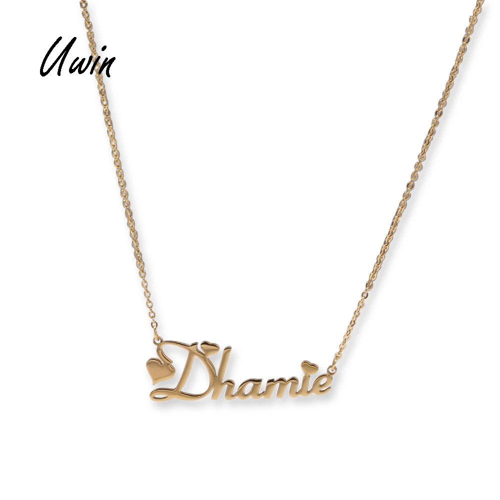 

New Fashion Stainless Steel Name Plate Pendant Choker Letter Number Zodiac Custom Necklaces Hip Hop Jewelry, Gold plating, steel color