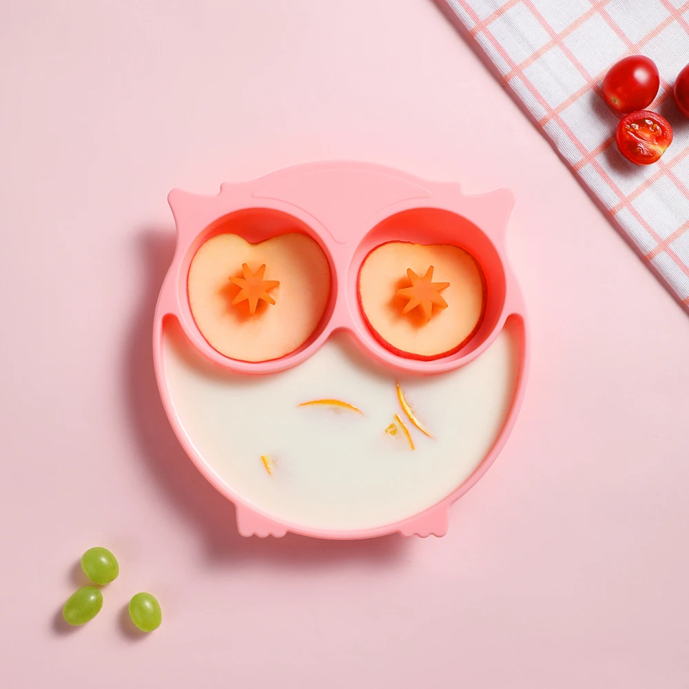 

Light-Pink BPA Free Owl Shape Silicone Baby Dinner Plate