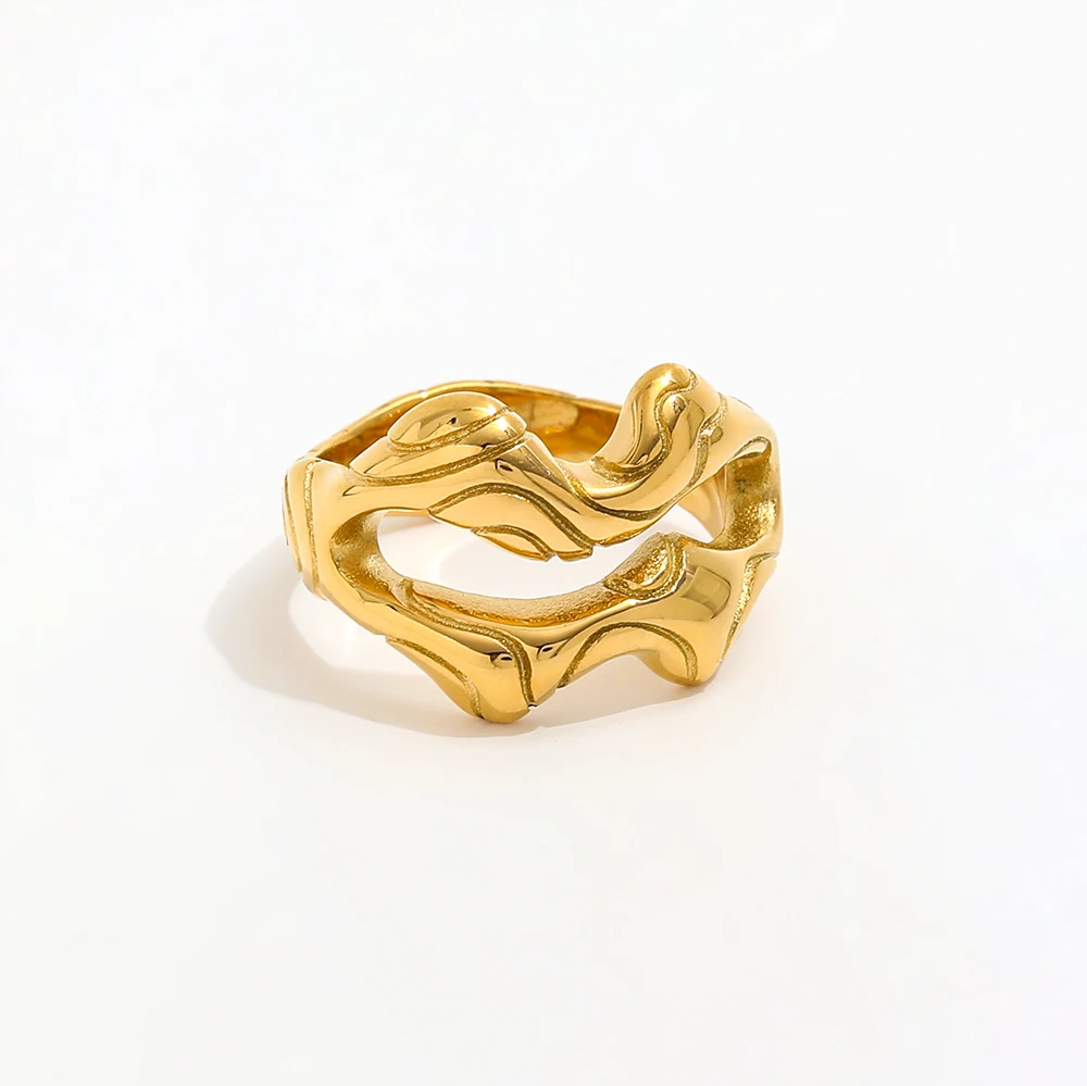 Joolim High End 18K Gold Plated Stainless Steel Chunky Fluid Abstract Irregular Lips Rings for Women Finger Ring Wholesale