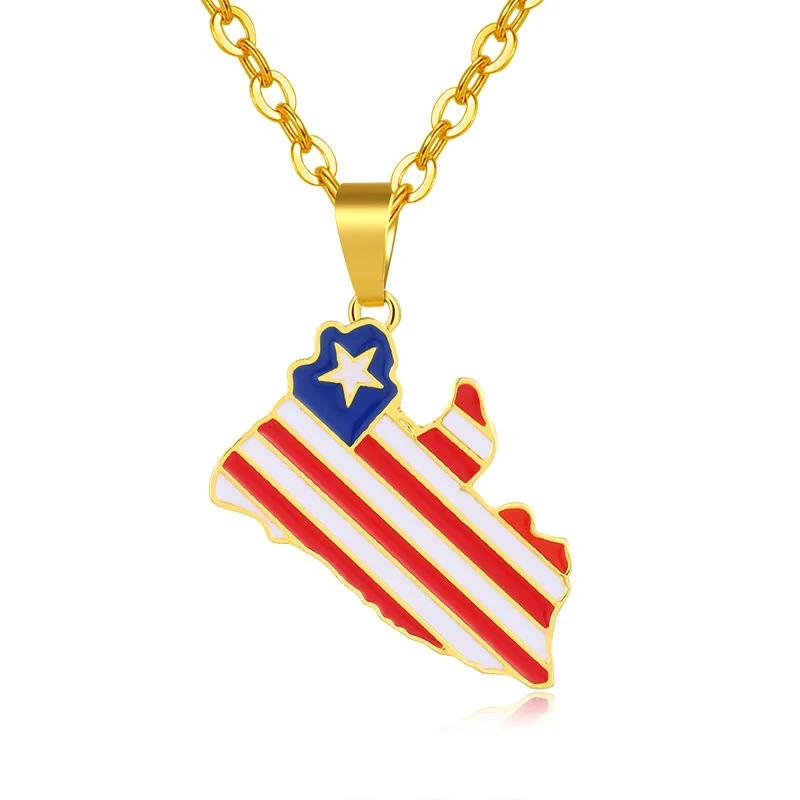 

Real Gold Plated Stainless Steel Liberia Map Necklace Oil Dropping Colorful Map Pendant Necklace, Picture color