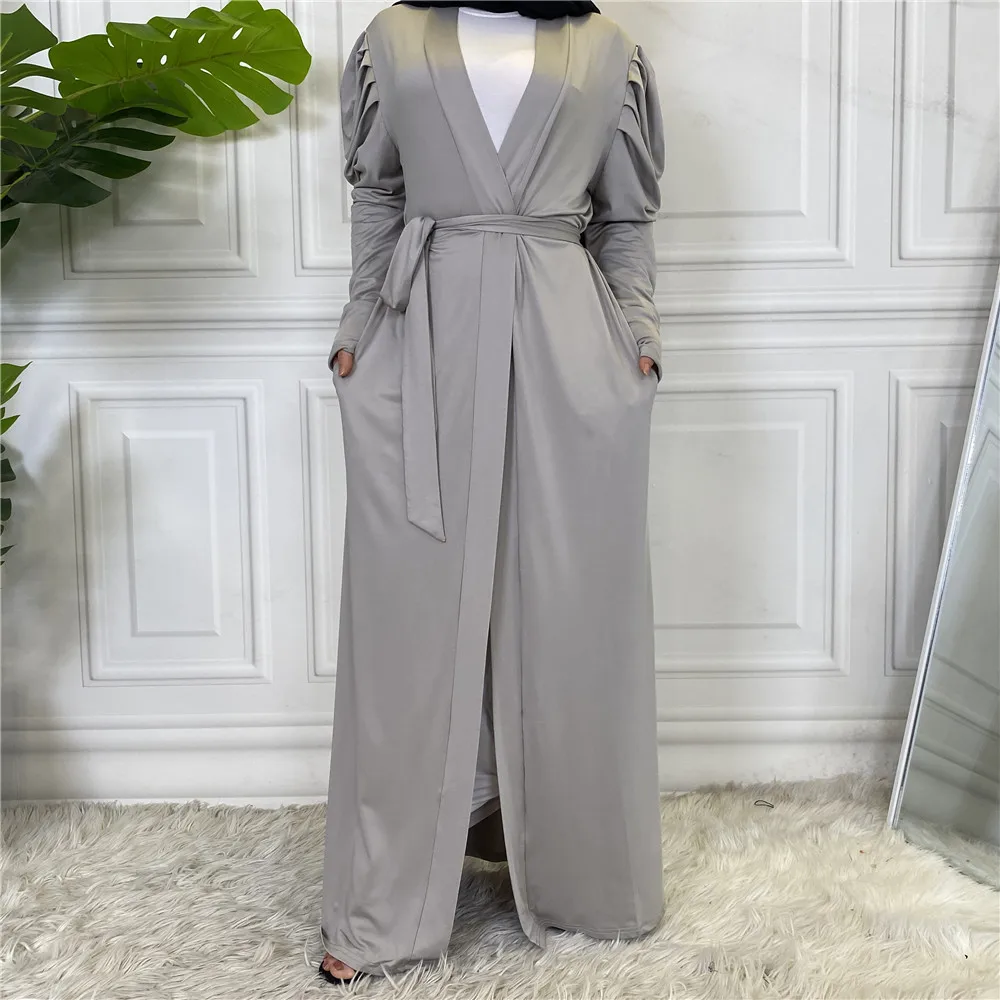 

Women Muslim Maxi Abaya Dress Loose Long Sleeves Solid Color Dubai Turkey Islam Clothes Caftan Robe Modest Gown Elegance, Picture