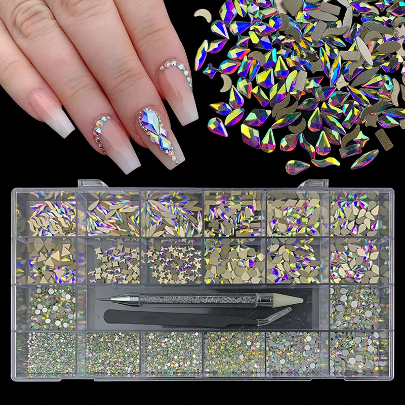 

Bulk Wholesale Flatback Nail Crystals Set Rhinestones Decorations Kit for Nails Glass Nail Gem, Crystals, crystal ab