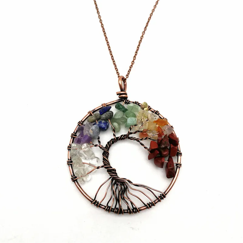 

PUSHI vintage cristal necklace natural stone necklace jewelry fashion tree of life big round pendante necklace women