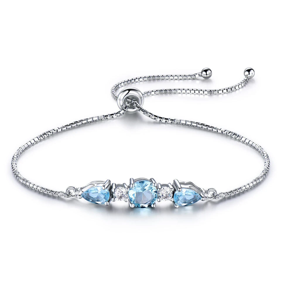 

S925 Sterling Silver Jewelry Sky Blue Topaz Adjustable Tennis woman high quality tennis diamond bracelet